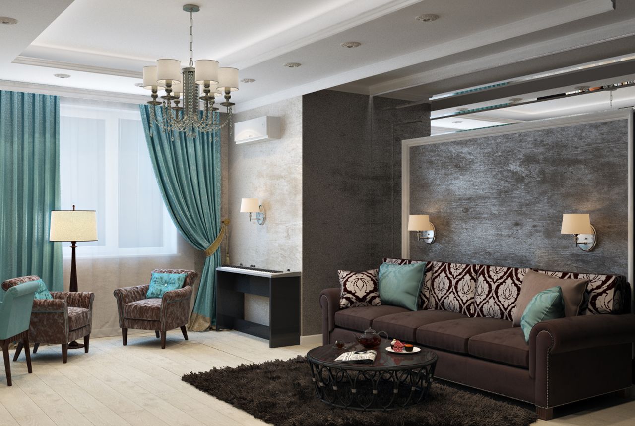 The Art of Drawing Readers In: Your attractive post title goes here Luxurious modern living room with chandelier, sofa, armchairs, and stylish decor.